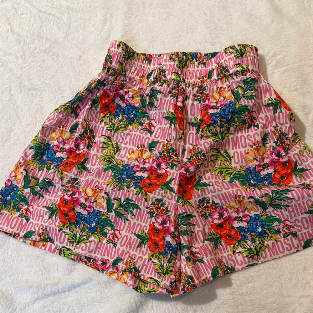Moschino Pink Floral High Waist Girls Shorts
